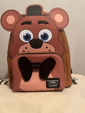 Loungefly Brown Freddy Fazbear Backpack with Black Bow NWT
